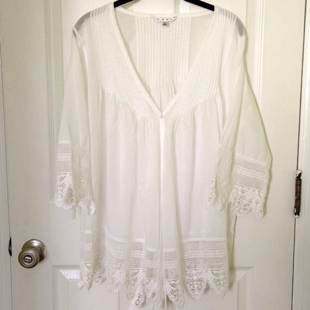 100% Cotton Lace Trimmed Woman's Top, From CAbi, Size Large
